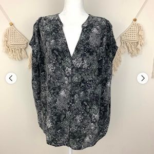 JOIE 100% Silk Black, Grey & White Button Down Blouse